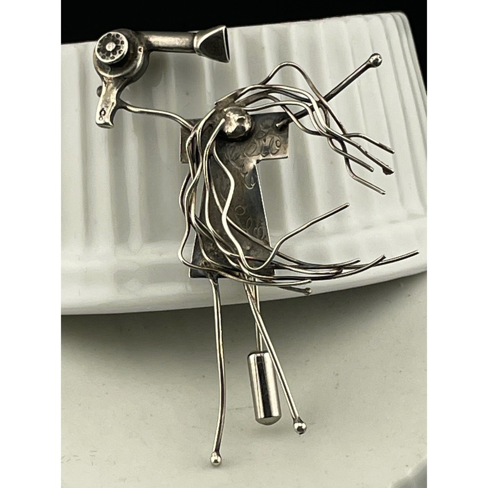 John Storey LHTC Sterling Silver Hairdresser Brooch 1987 1988 Wearable Art Pin